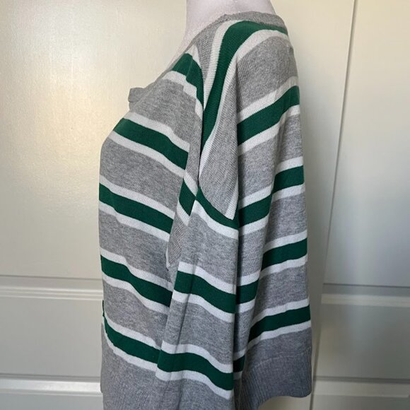 Garage Gray Green Stripe Pullover Cropped Boxy Long Sleeve Sweater Size Small - Picture 3 of 12